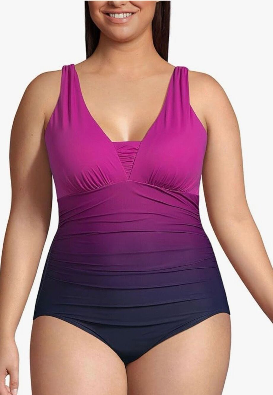 Lands' End 20W Grecian One Piece Swimsuit Violet Rose/navy Ombre
